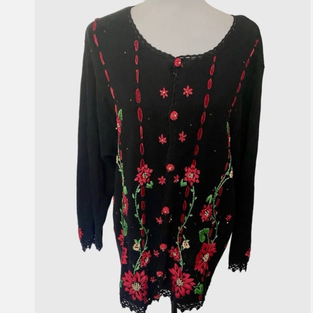 Floral Embroidered Black Cardigan